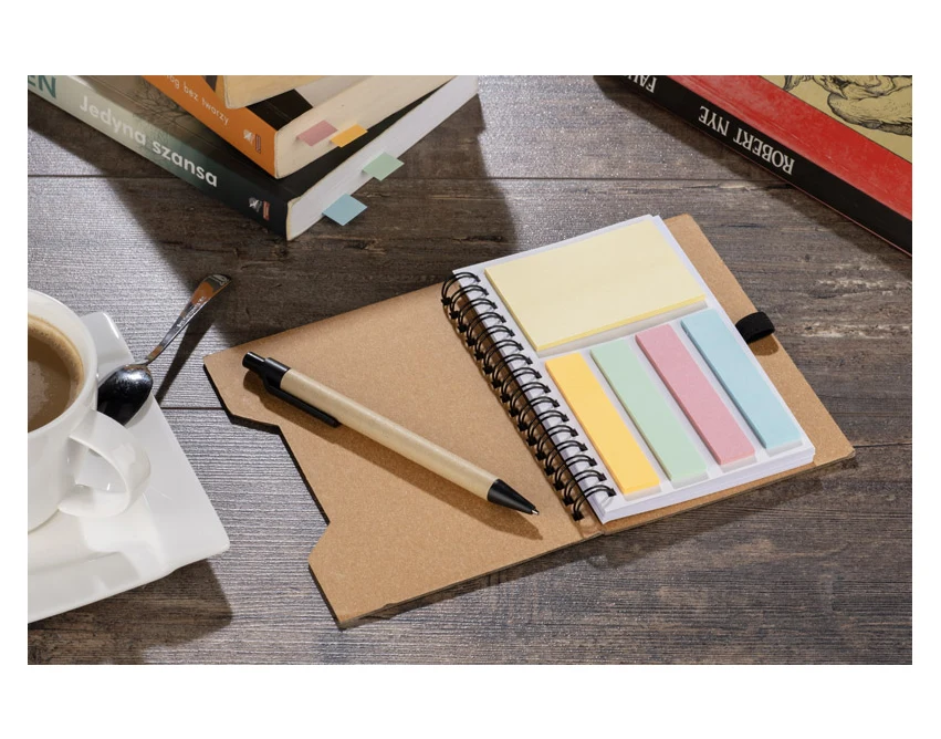 Notes eko LINOT A6 kraftowy z długopisem i sticky notes