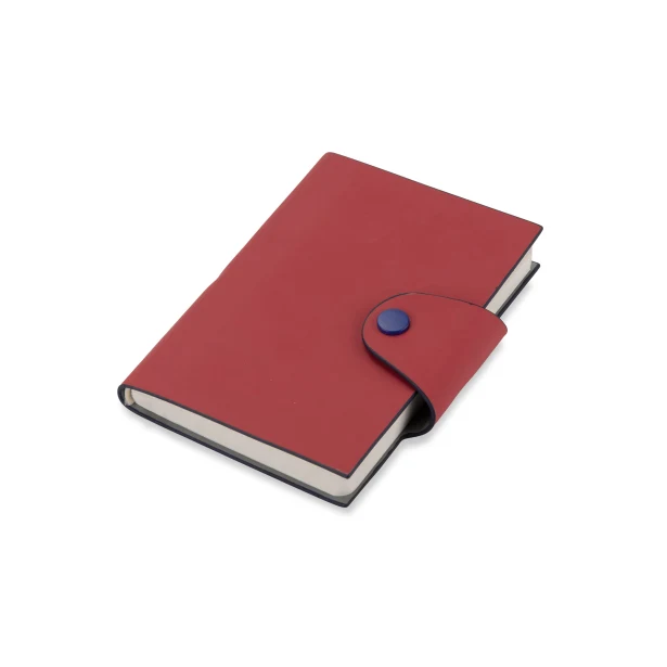 Czerwony notes reklamowy MISI A6 rPET z logo, zatrzask