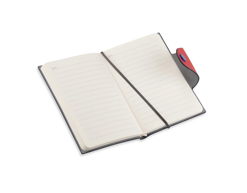 Czerwony notes reklamowy MISI A6 rPET z logo, zatrzask