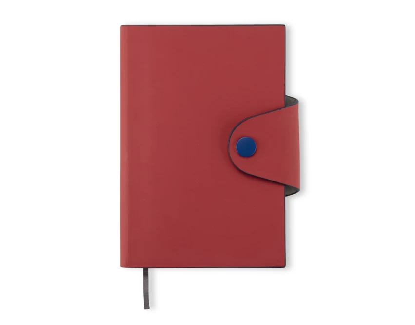 Czerwony notes reklamowy MISI A6 rPET z logo, zatrzask