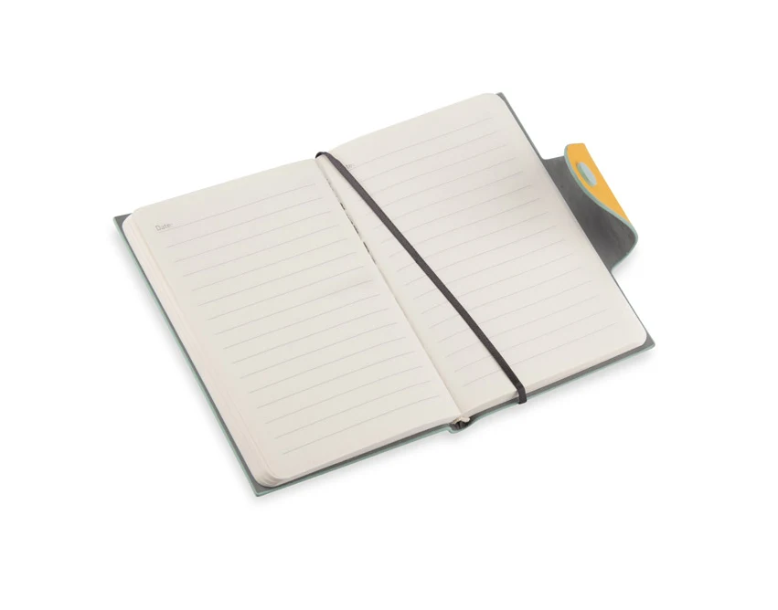 Żółty notes A6 MISI z logo, miękka okładka rPET, zatrzask