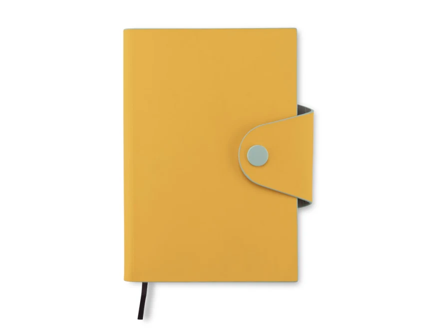Żółty notes A6 MISI z logo, miękka okładka rPET, zatrzask