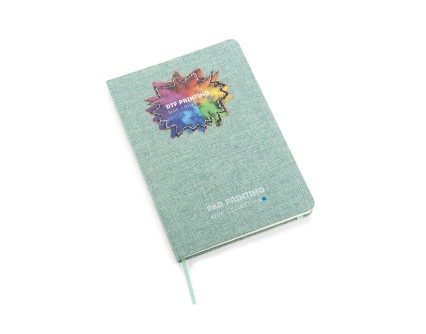 Seledynowy notes A5 z recyklingowanej bawełny z logo