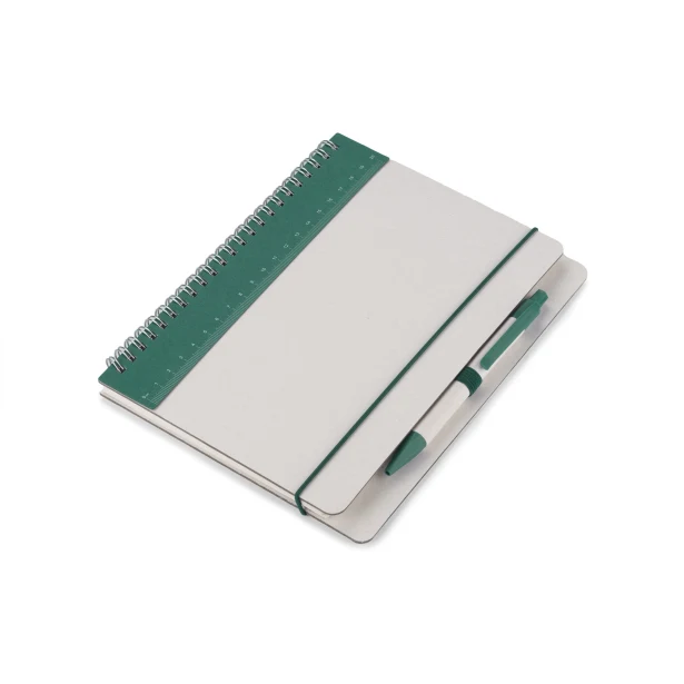 Zielony notes A5 z linijką i eko długopisem REGALI z logo