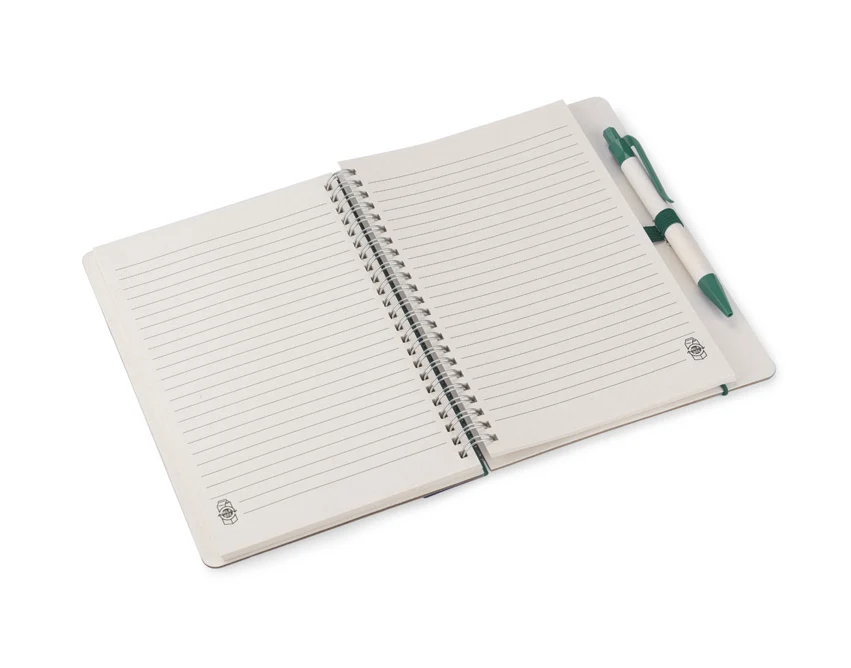 Zielony notes A5 z linijką i eko długopisem REGALI z logo