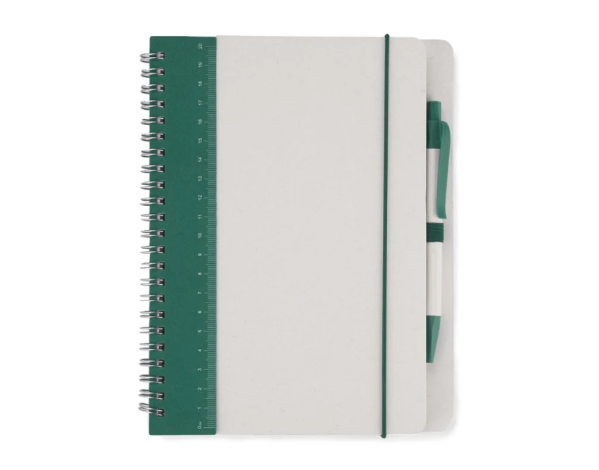 Zielony notes A5 z linijką i eko długopisem REGALI z logo