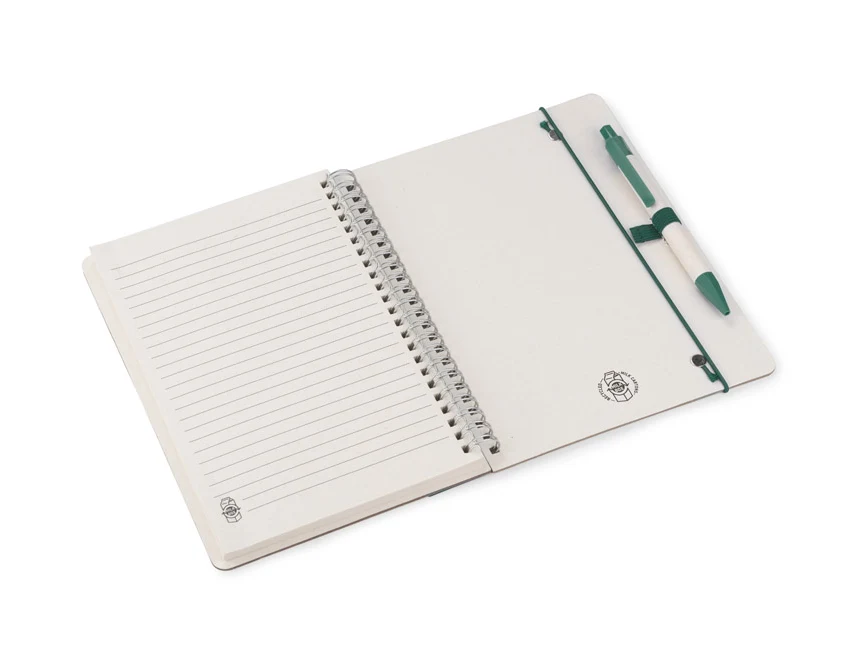 Zielony notes A5 z linijką i eko długopisem REGALI z logo