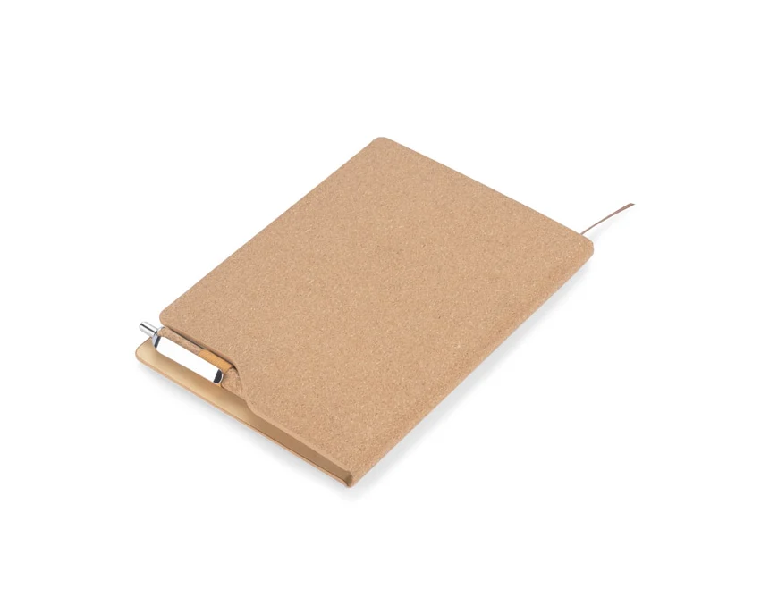 Notes korkowy TESSO A5 z długopisem i logo firmy