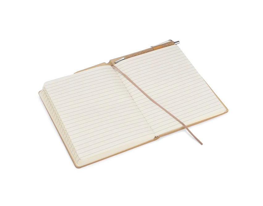 Notes korkowy TESSO A5 z długopisem i logo firmy