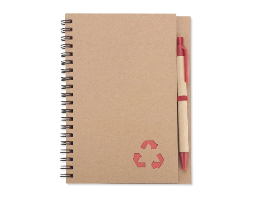 Czerwony notes ekologiczny SERENO B6 z długopisem i logo