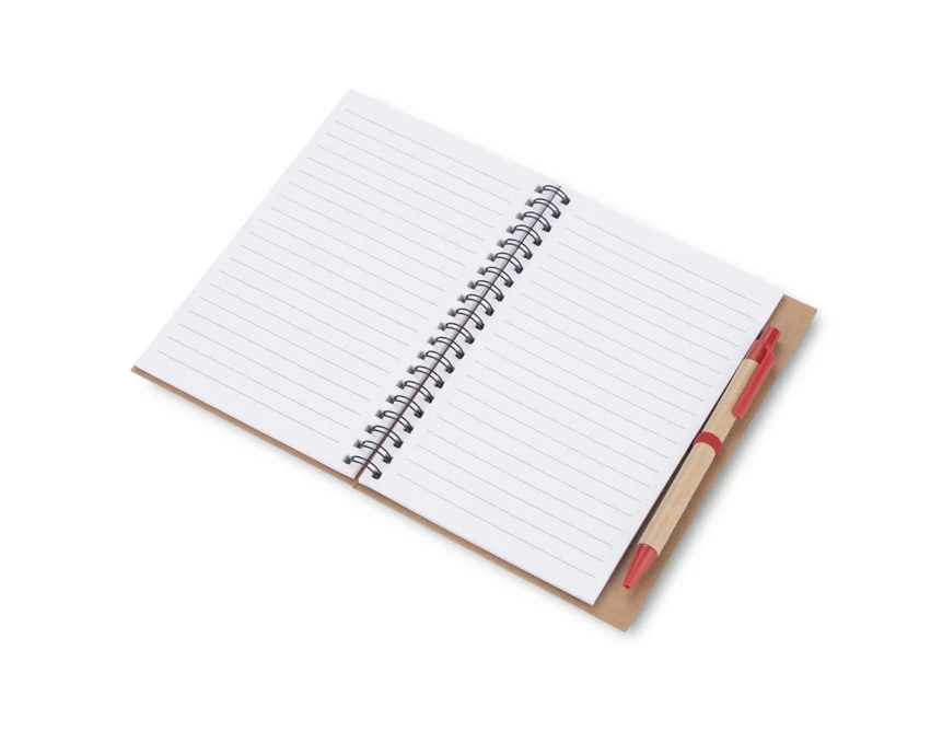 Czerwony notes ekologiczny SERENO B6 z długopisem i logo