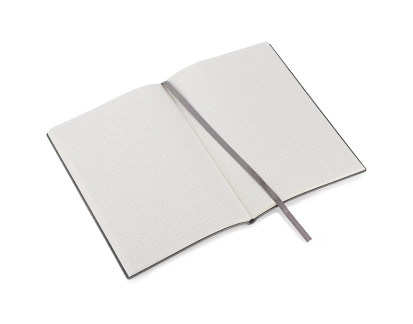 Szary notes firmowy A5 z logo, miękka okładka PU, kropki