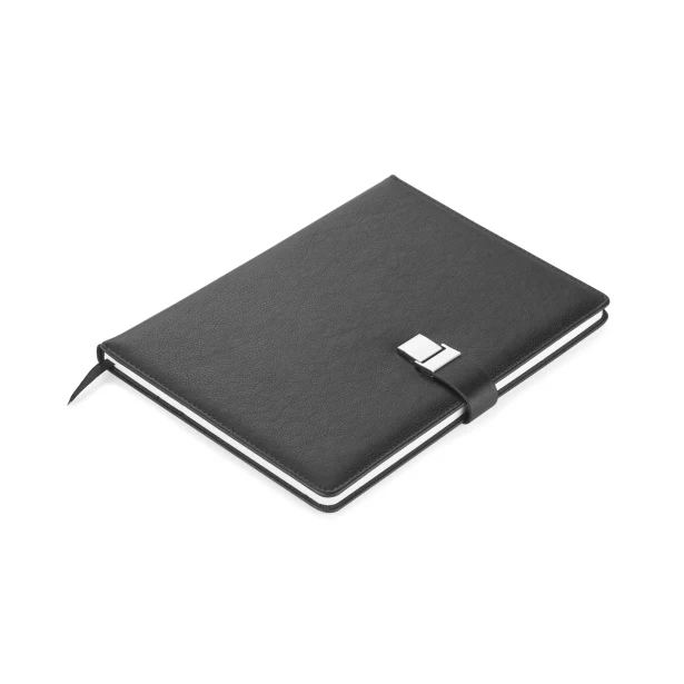 Czarny notes IDELO B5 PU z logo i magnetycznym zamknięciem
