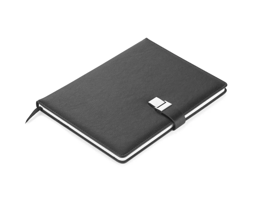 Czarny notes IDELO B5 PU z logo i magnetycznym zamknięciem
