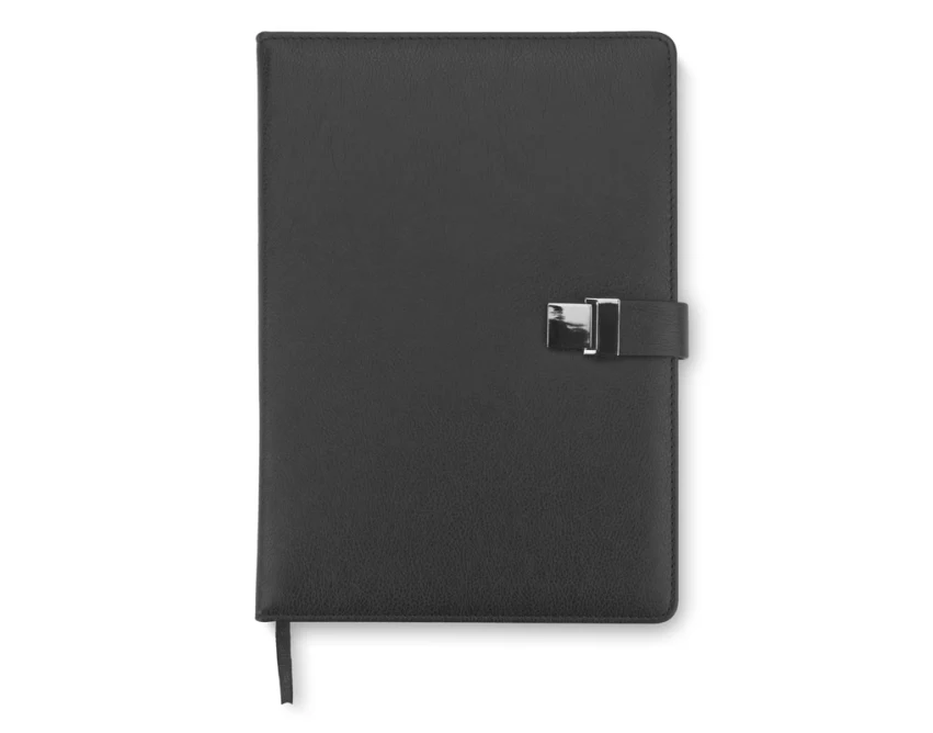 Czarny notes IDELO B5 PU z logo i magnetycznym zamknięciem