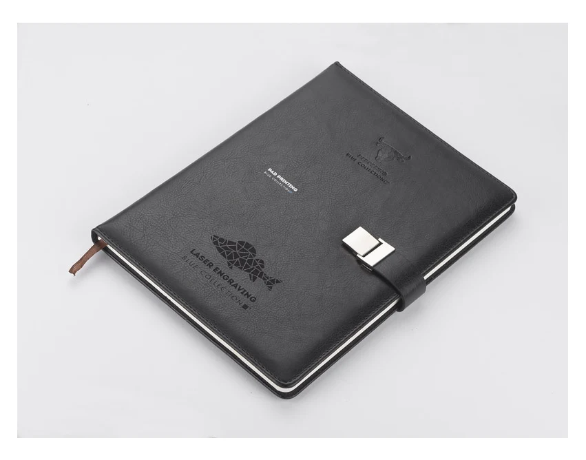 Czarny notes IDELO B5 PU z logo i magnetycznym zamknięciem