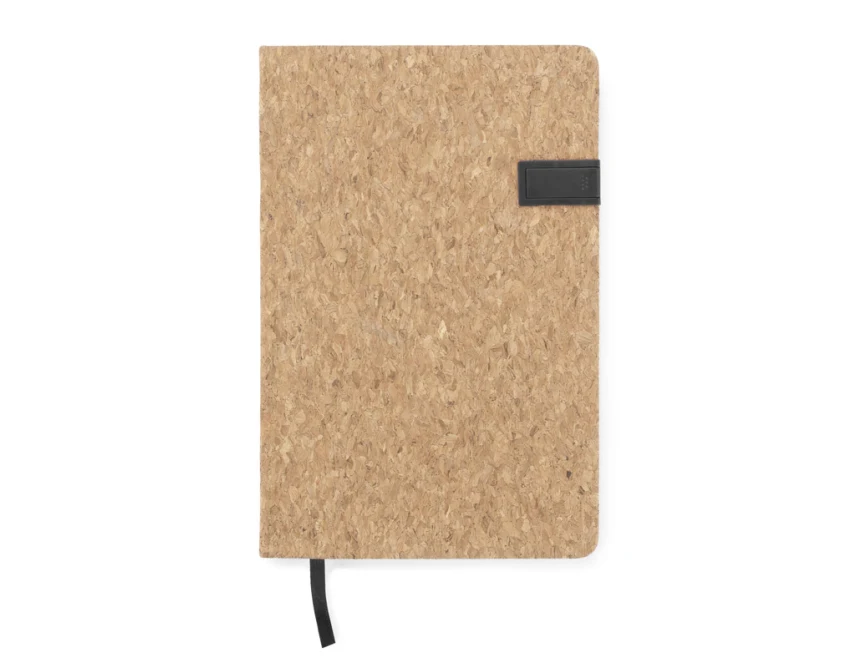 Czarny notes korkowy A5 z pendrive 16GB i logo firmy