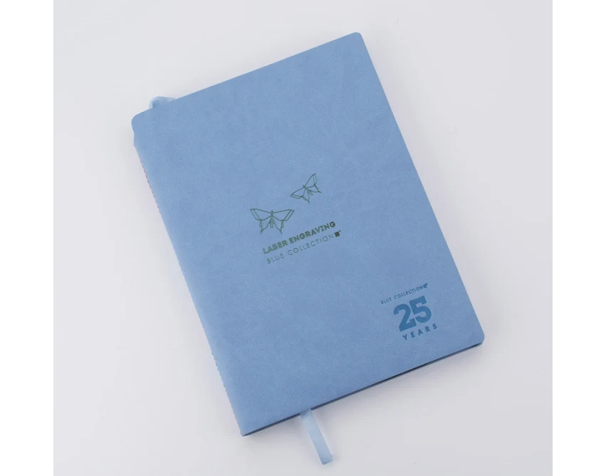 Błękitny notes Bellis A5 z miękką okładką PU i logo