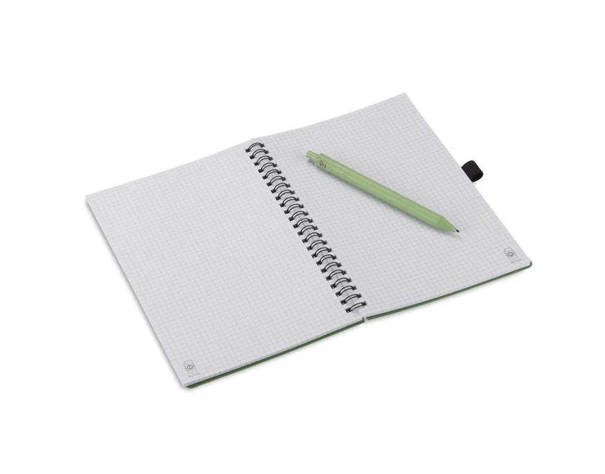 Zielony notes eko A5 ze słomy pszenicznej z logo i długopisem