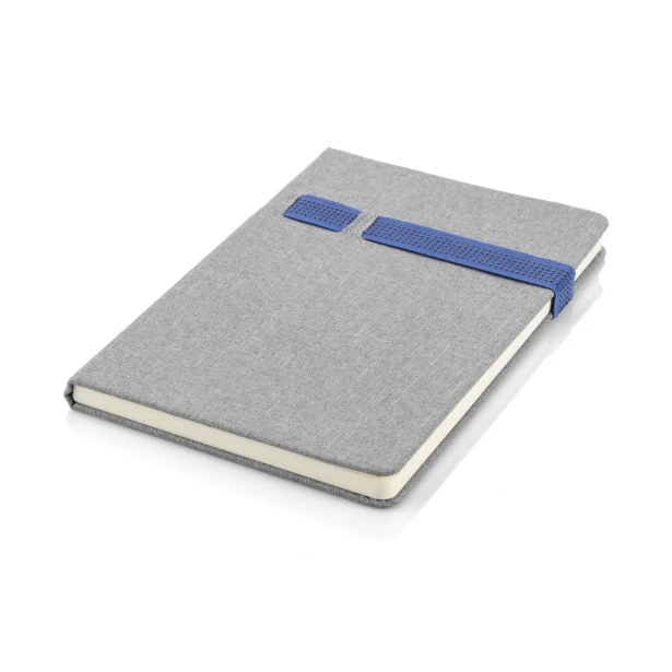 Notes Holdi A5 szara lniana okładka, niebieska gumka, logo