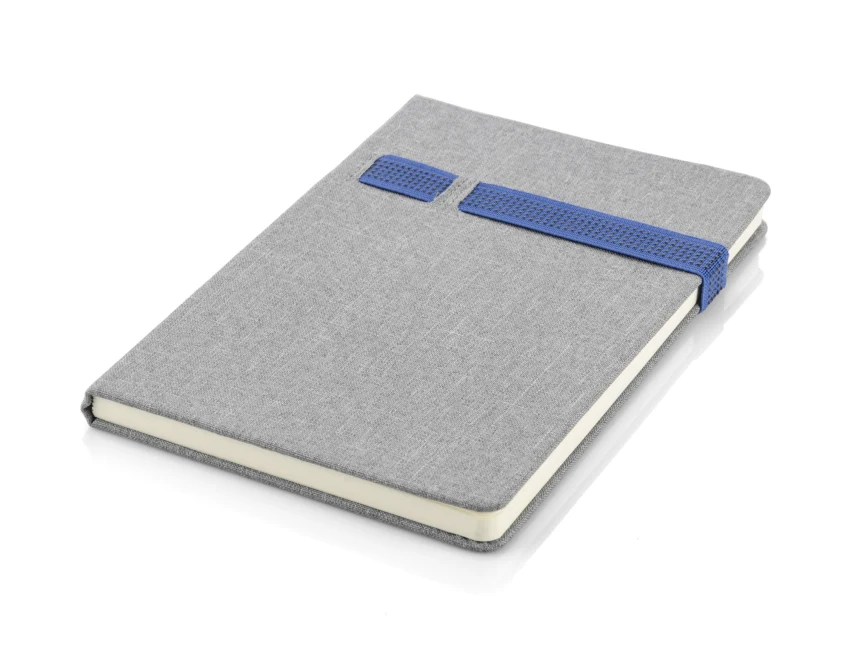 Notes Holdi A5 szara lniana okładka, niebieska gumka, logo
