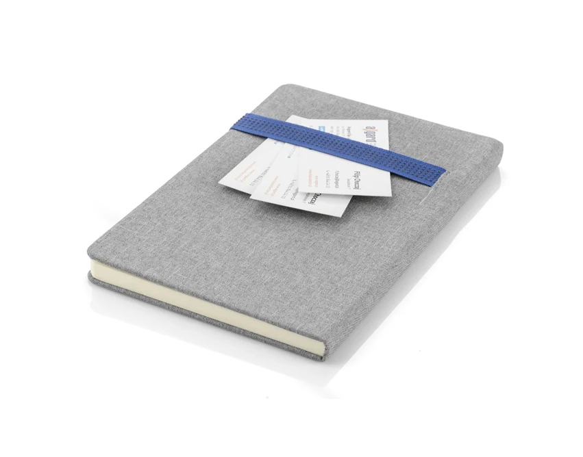 Notes Holdi A5 szara lniana okładka, niebieska gumka, logo
