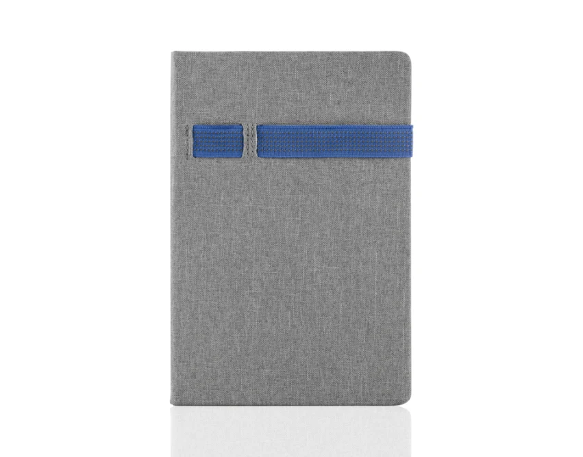 Notes Holdi A5 szara lniana okładka, niebieska gumka, logo