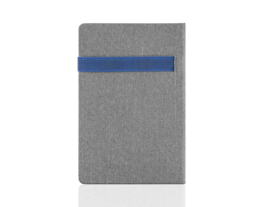 Notes Holdi A5 szara lniana okładka, niebieska gumka, logo