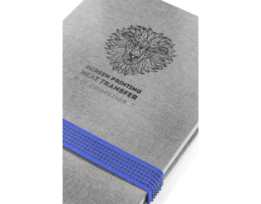 Notes Holdi A5 szara lniana okładka, niebieska gumka, logo
