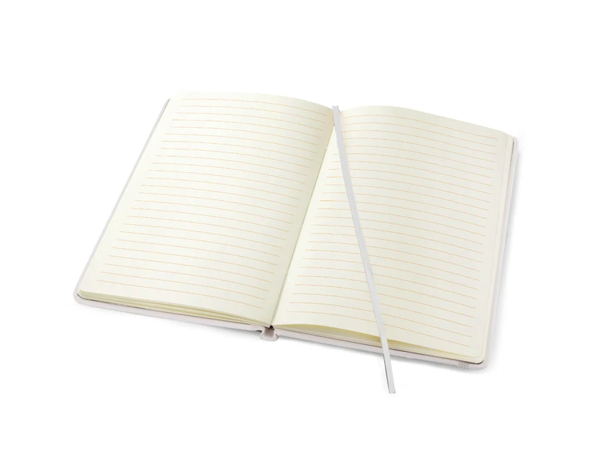 Biały notes A5 ekoskóra z logo i pomarańczowymi liniami