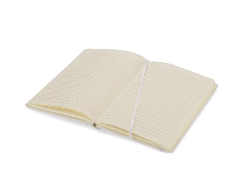 Biały notes A5 ekoskóra z logo i pomarańczowymi liniami
