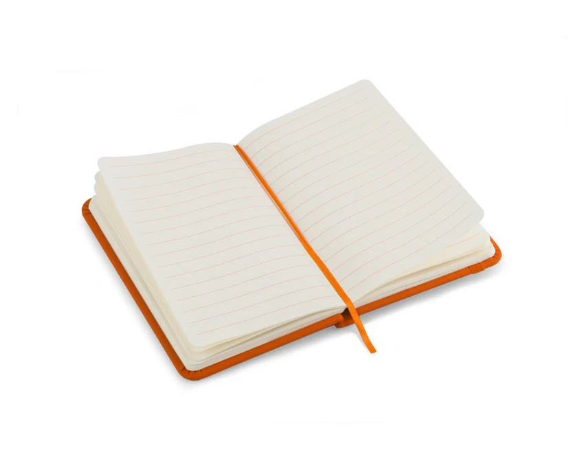 Notes A6 pomarańczowy z ekoskóry z gumką i logo firmy
