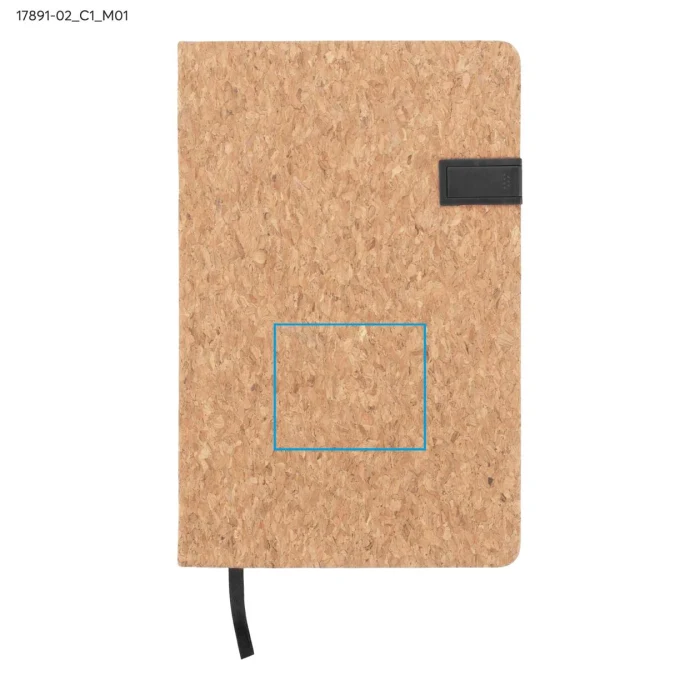 Schemat znakowania dla DTF - C1 na gadżecie: Czarny notes korkowy A5 z pendrive 16GB i logo firmy