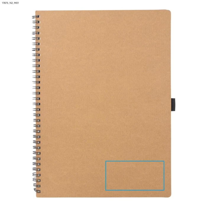 Schemat znakowania dla Tampondruk - N2 na gadżecie: Brązowy notes A4 z papieru kamiennego z logo firmy