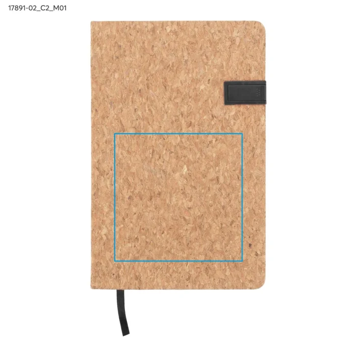 Schemat znakowania dla DTF - C2 na gadżecie: Czarny notes korkowy A5 z pendrive 16GB i logo firmy