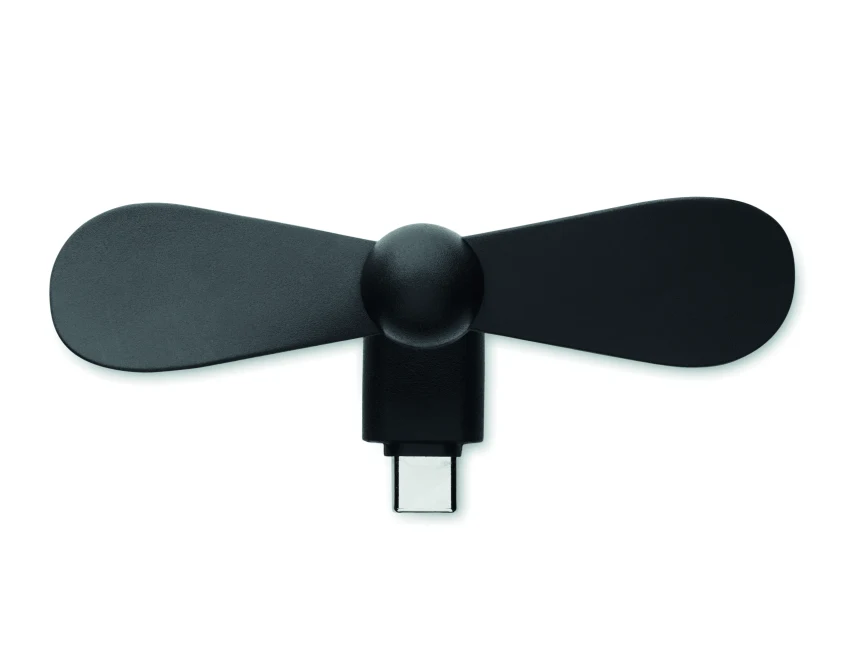 Czarny mini wentylator USB-C z logo firmy – Phan