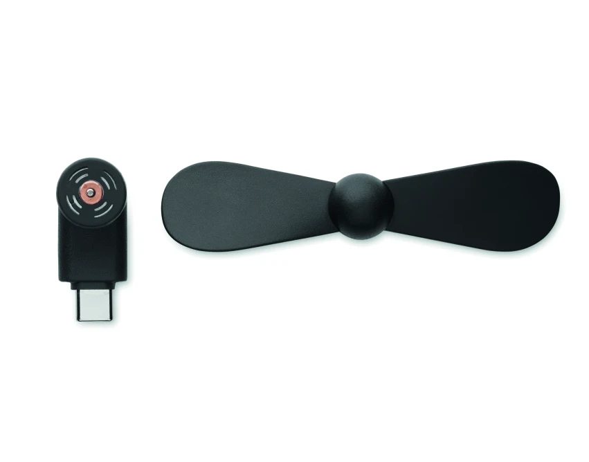 Czarny mini wentylator USB-C z logo firmy – Phan