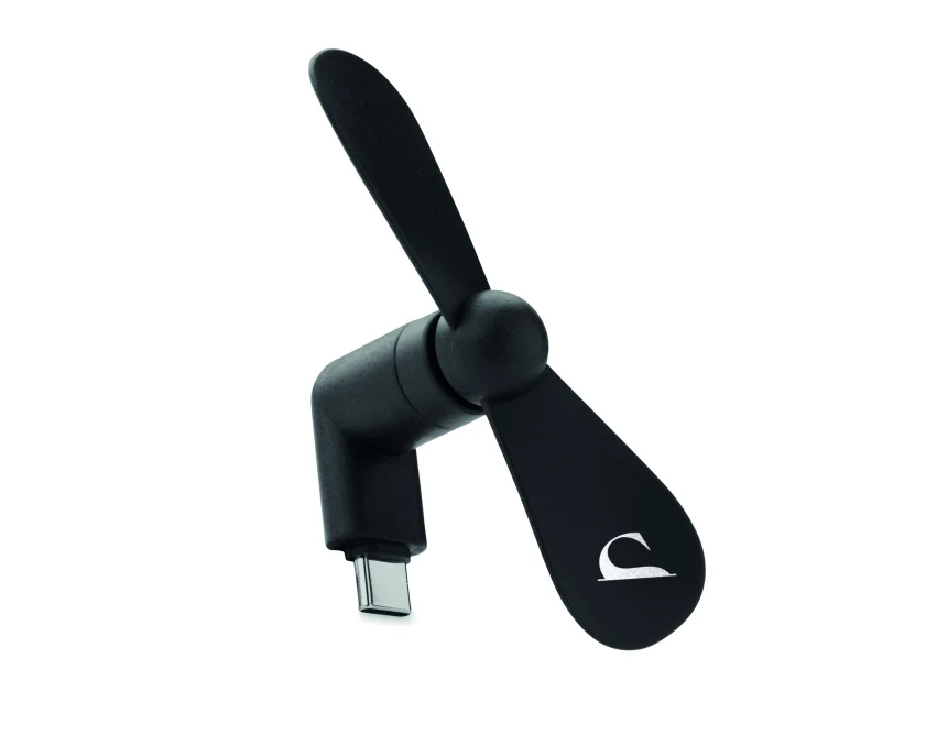Czarny mini wentylator USB-C z logo firmy – Phan