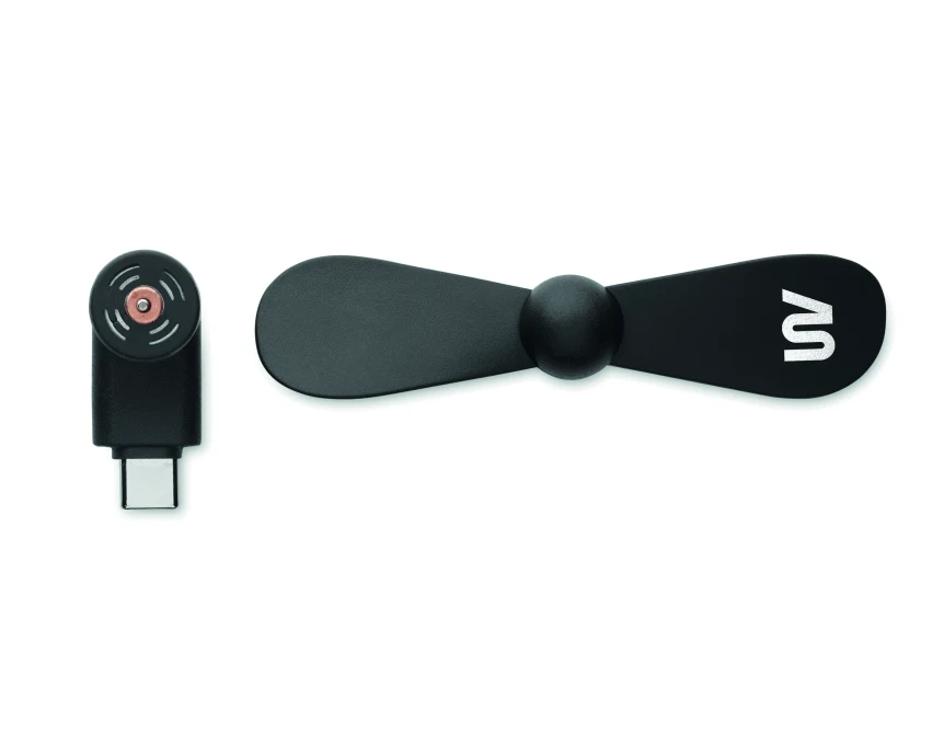 Czarny mini wentylator USB-C z logo firmy – Phan