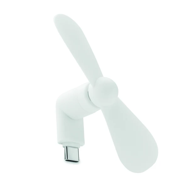 Biały mini wentylator USB-C z logo – gadżet reklamowy