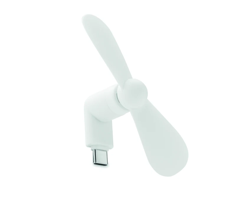 Biały mini wentylator USB-C z logo – gadżet reklamowy