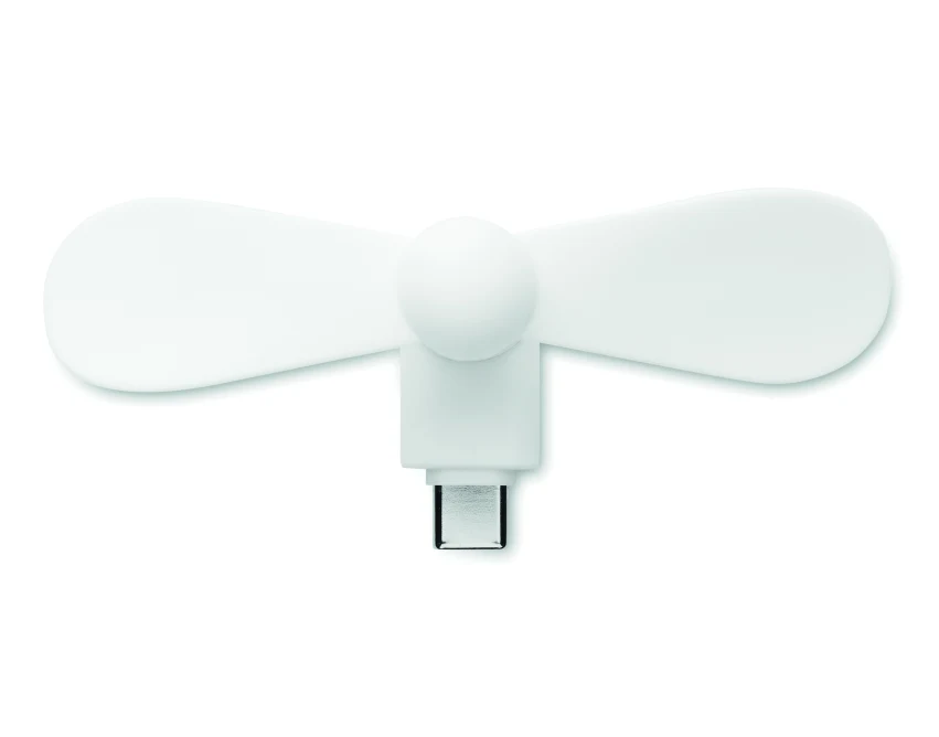 Biały mini wentylator USB-C z logo – gadżet reklamowy