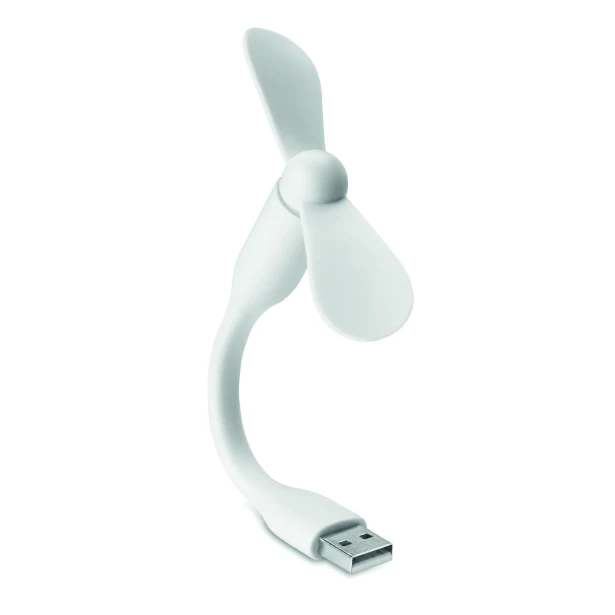 Biały przenośny wiatraczek USB Tatsumaki z logo PVC