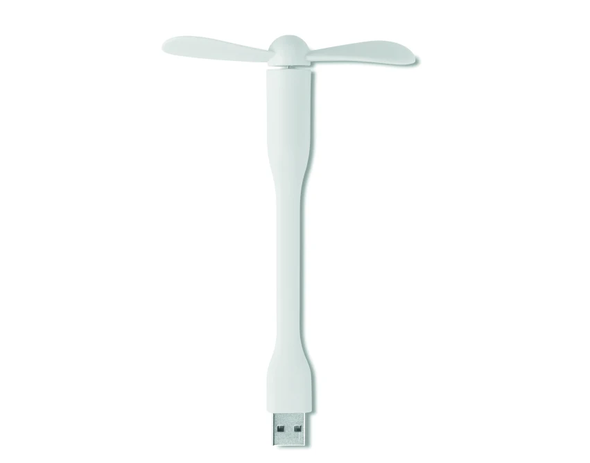 Biały przenośny wiatraczek USB Tatsumaki z logo PVC