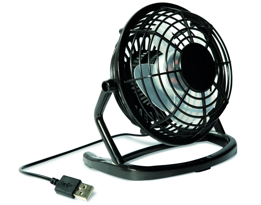 Czarny cichy wentylator USB Airy z logo firmy, ABS