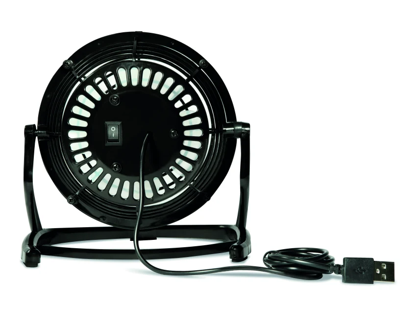 Czarny cichy wentylator USB Airy z logo firmy, ABS