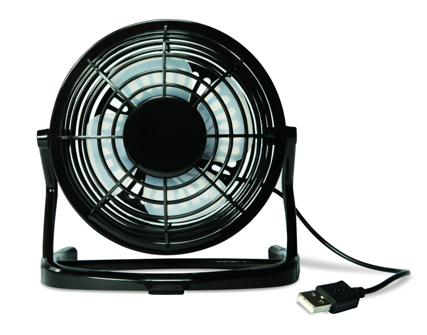 Czarny cichy wentylator USB Airy z logo firmy, ABS