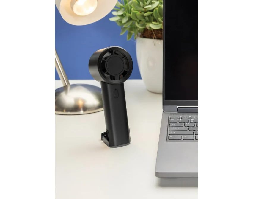 Czarny składany wentylator USB RABS z logo firmy