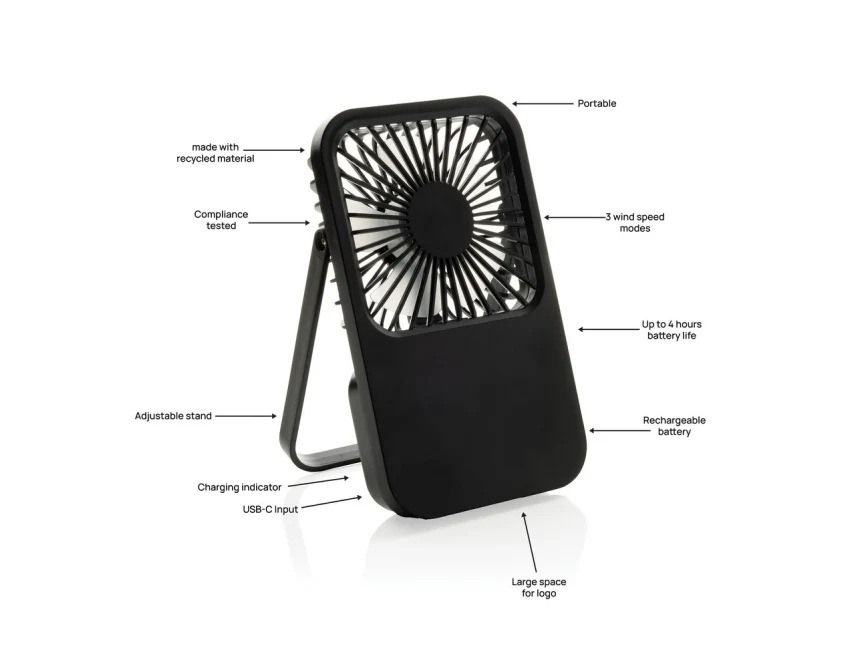 Wiatraczek USB Aervina Black z recyklingu z logo
