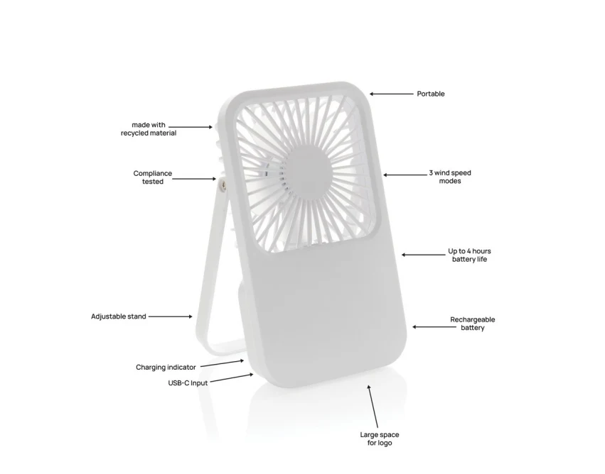 Biały ekologiczny mini wiatraczek USB z logo firmy